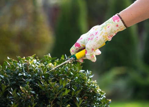 Gardener preparing garden tools at a Hanwell property entrance